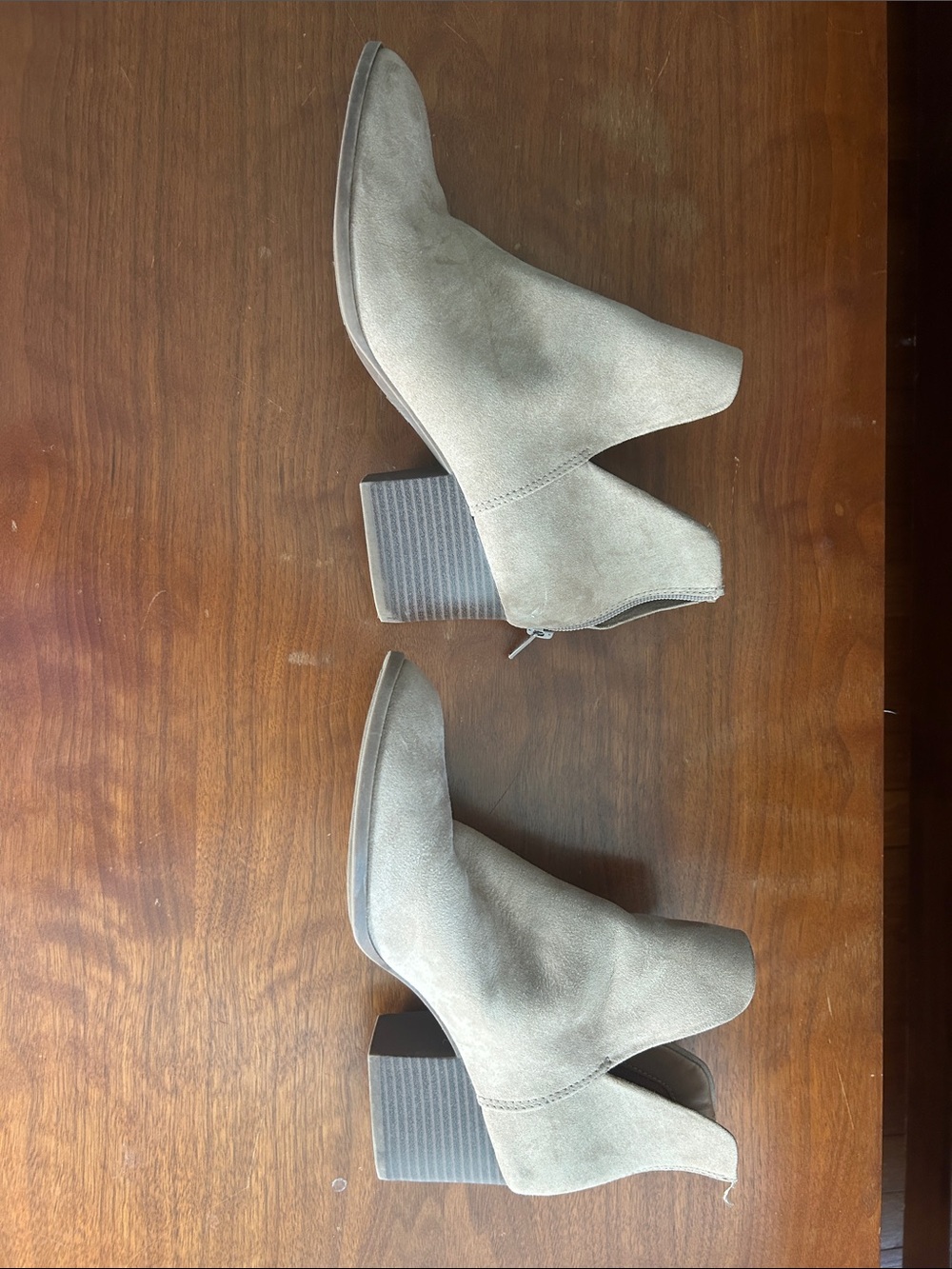SO Taupe Suede Ankle Booties with Block Heel